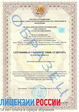 Образец сертификата соответствия аудитора №ST.RU.EXP.00006174-2 Каспийск Сертификат ISO 22000